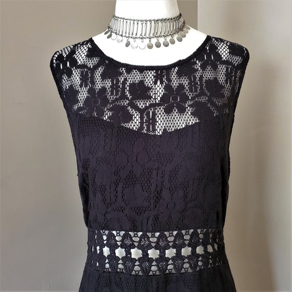Free People Black Lace Waist Cutout Shift Dress Size M - Picture 3 of 16